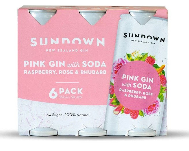 Sundown Pink Gin with Soda + Raspberry + Rose & Rhubarb 250ml 4 pack